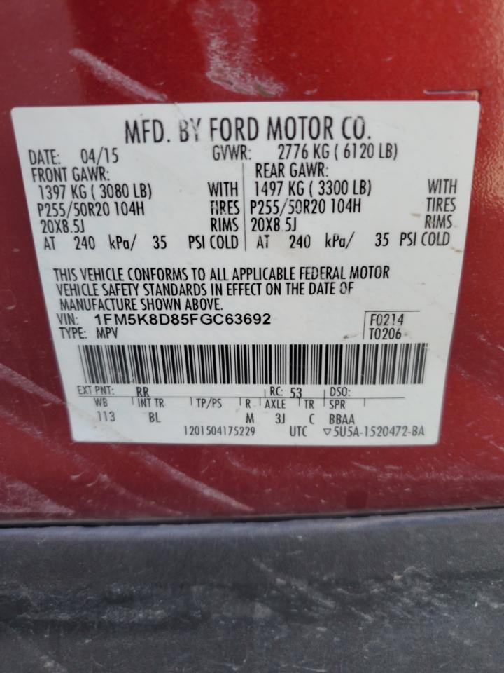 1FM5K8D85FGC63692 2015 Ford Explorer Xlt