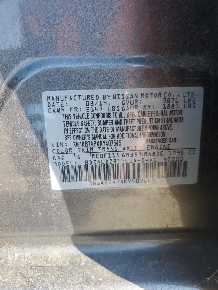 3N1AB7APXKY407645 2019 Nissan Sentra S