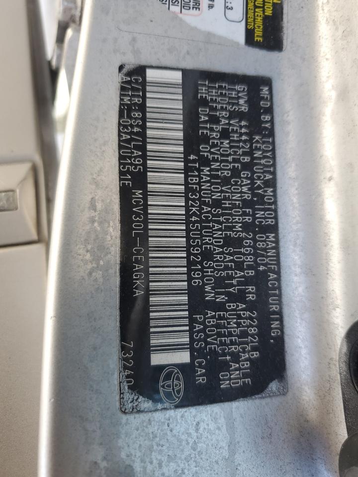 2005 Toyota Camry Le VIN: 4T1BF32K45U592196 Lot: 78831514