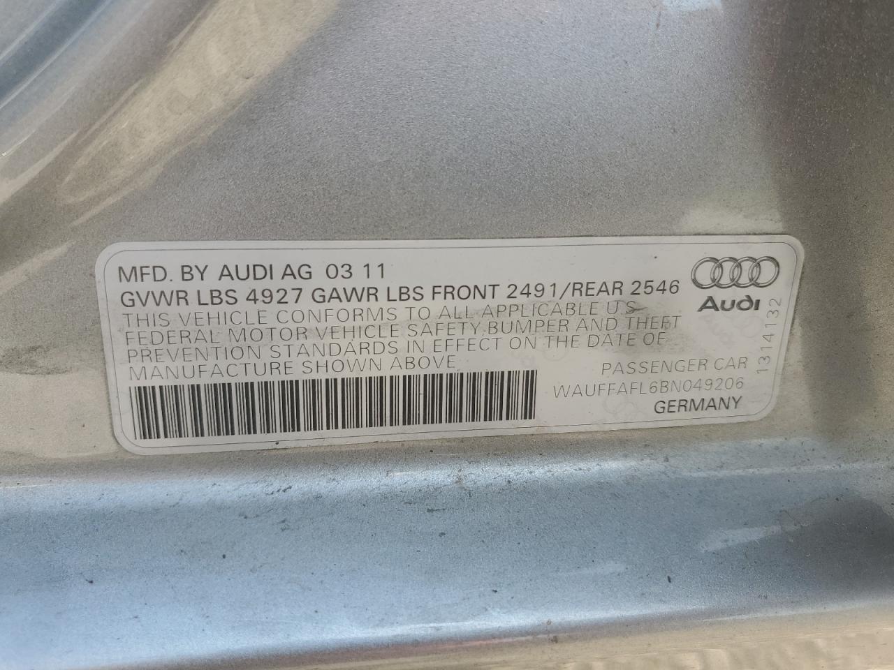 2011 Audi A4 Premium Plus VIN: WAUFFAFL6BN049206 Lot: 73918664