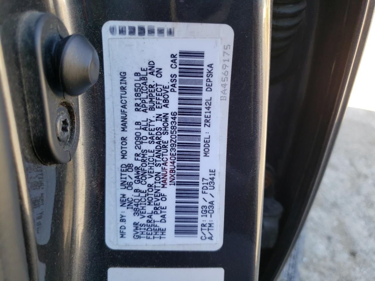 1NXBU40E39Z058346 2009 Toyota Corolla Base