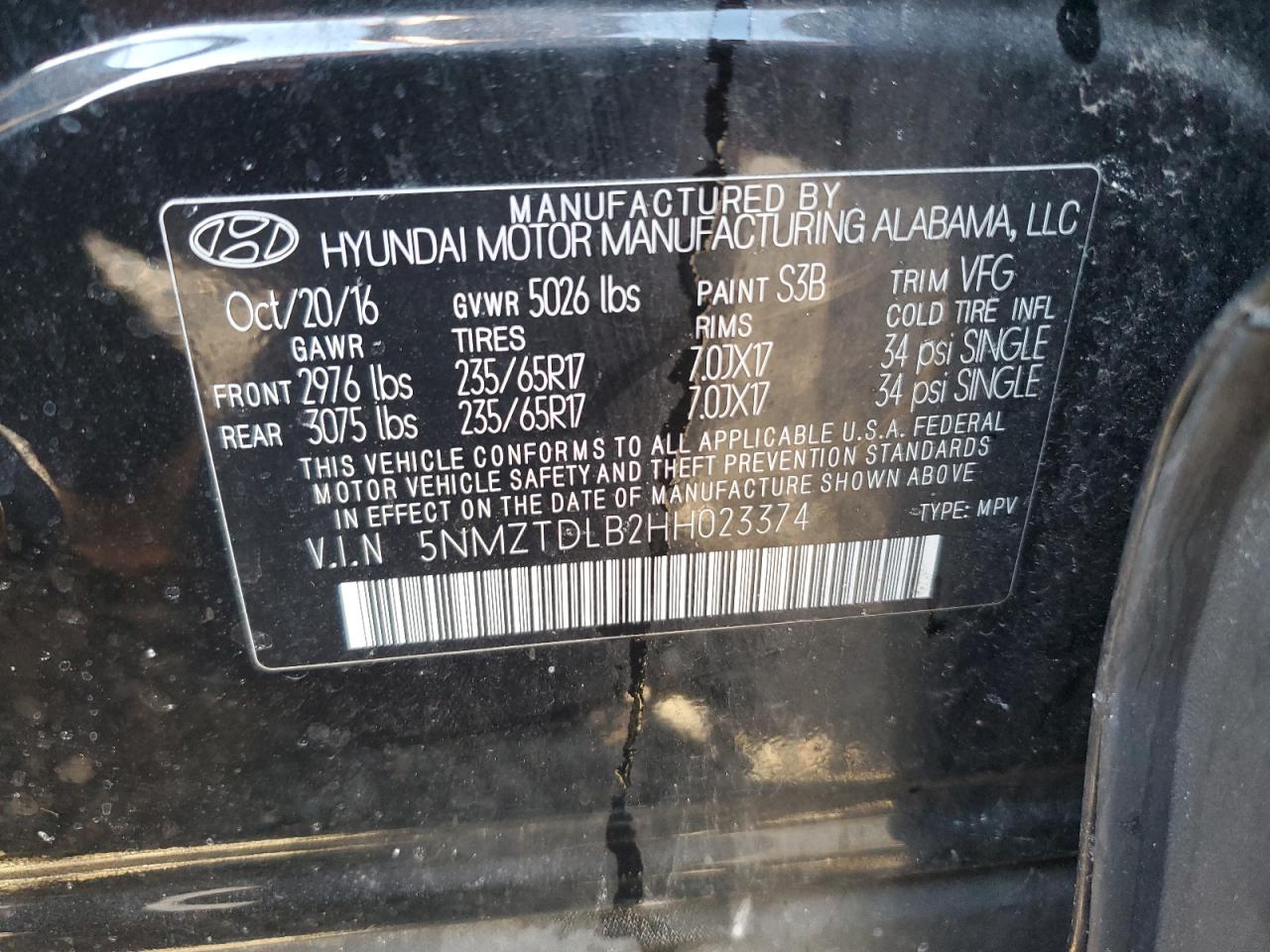 2017 Hyundai Santa Fe Sport VIN: 5NMZTDLB2HH023374 Lot: 76535454