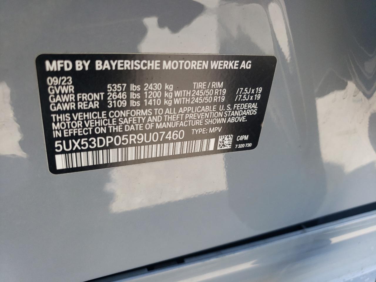 2024 BMW X3 xDrive30I VIN: 5UX53DP05R9U07460 Lot: 77126724