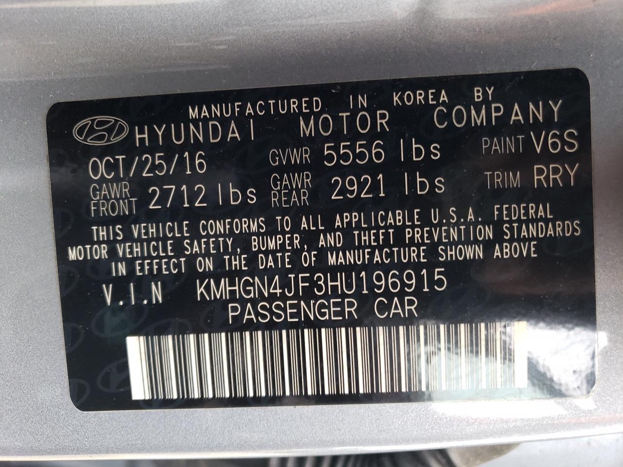 KMHGN4JF3HU196915 2017 Genesis G80 Ultimate