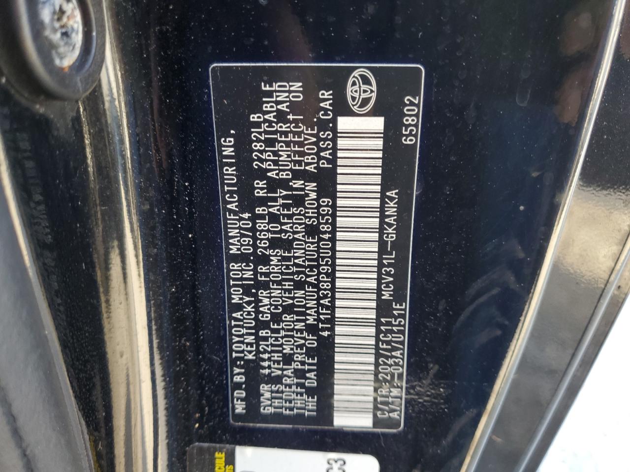 2005 Toyota Camry Solara Se VIN: 4T1FA38P95U048599 Lot: 58000045