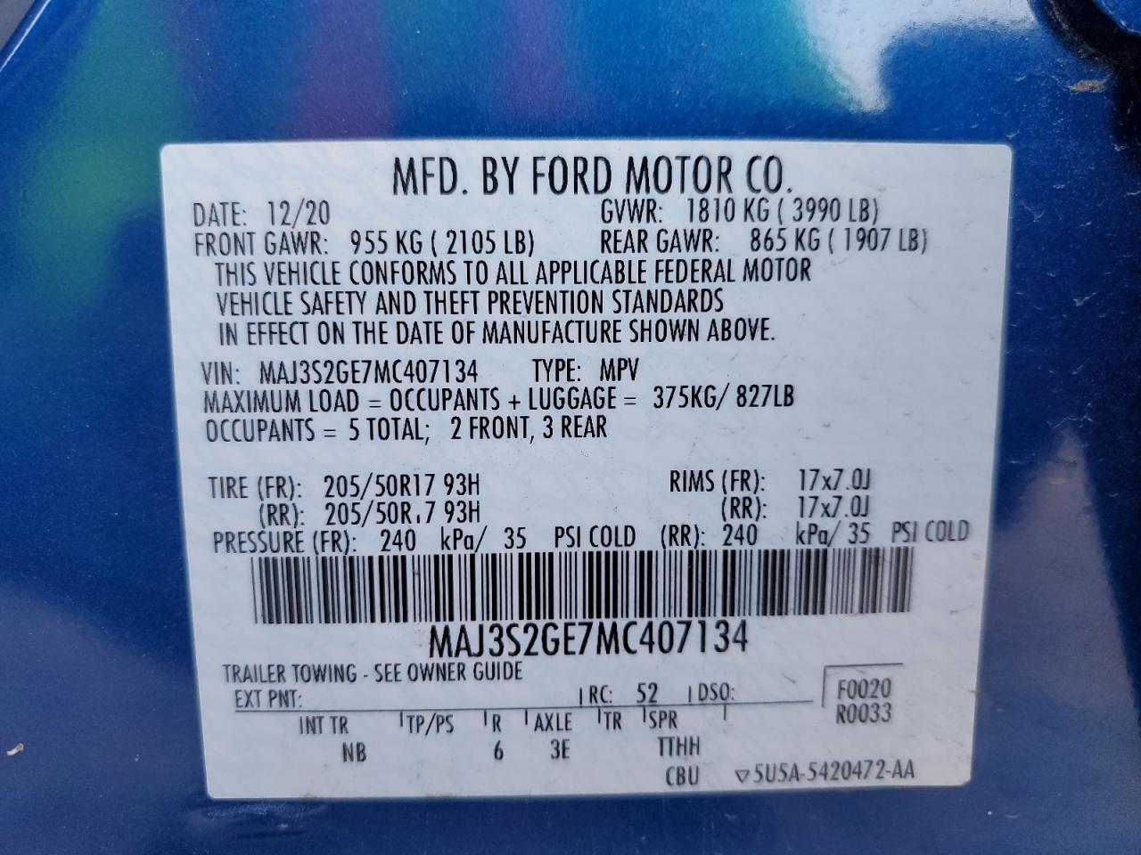 MAJ3S2GE7MC407134 2021 Ford Ecosport Se