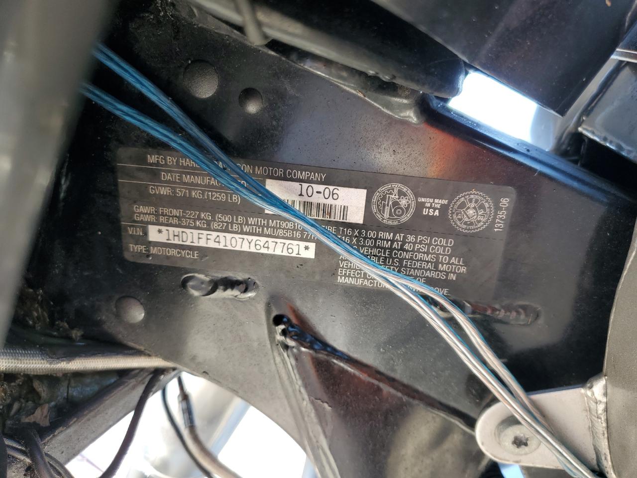 2007 Harley-Davidson Flht Classic VIN: 1HD1FF4107Y647761 Lot: 75202234