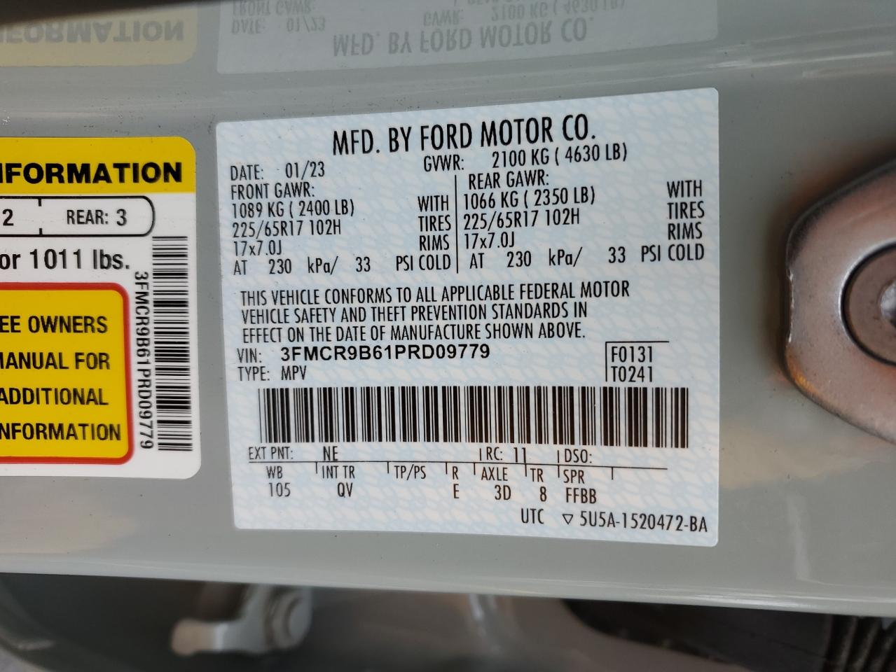 2023 Ford Bronco Sport Big Bend VIN: 3FMCR9B61PRD09779 Lot: 76808494