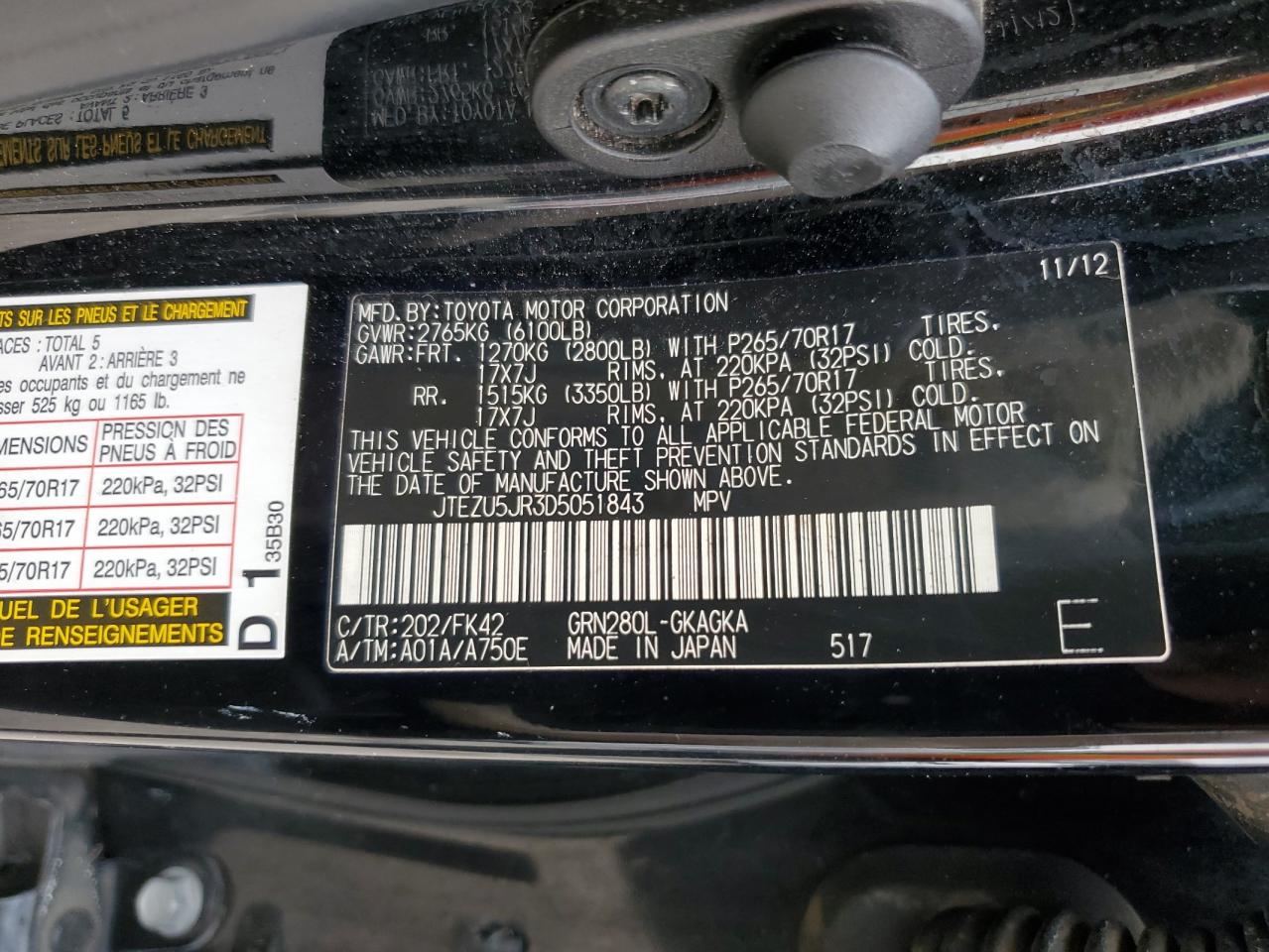 JTEZU5JR3D5051843 2013 Toyota 4Runner Sr5