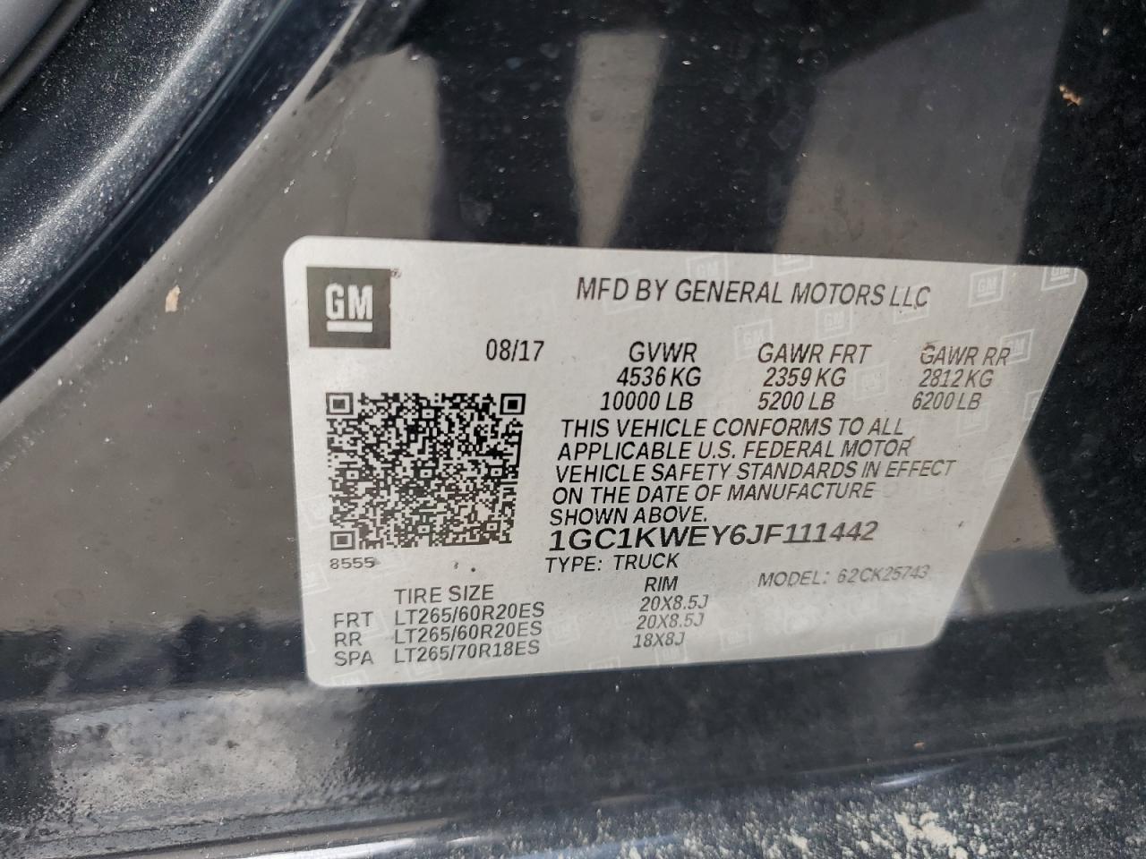 2018 Chevrolet Silverado K2500 Heavy Duty Ltz VIN: 1GC1KWEY6JF111442 Lot: 75288024