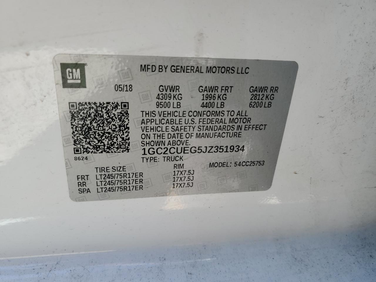 2018 Chevrolet Silverado C2500 Heavy Duty VIN: 1GC2CUEG5JZ351934 Lot: 74532224