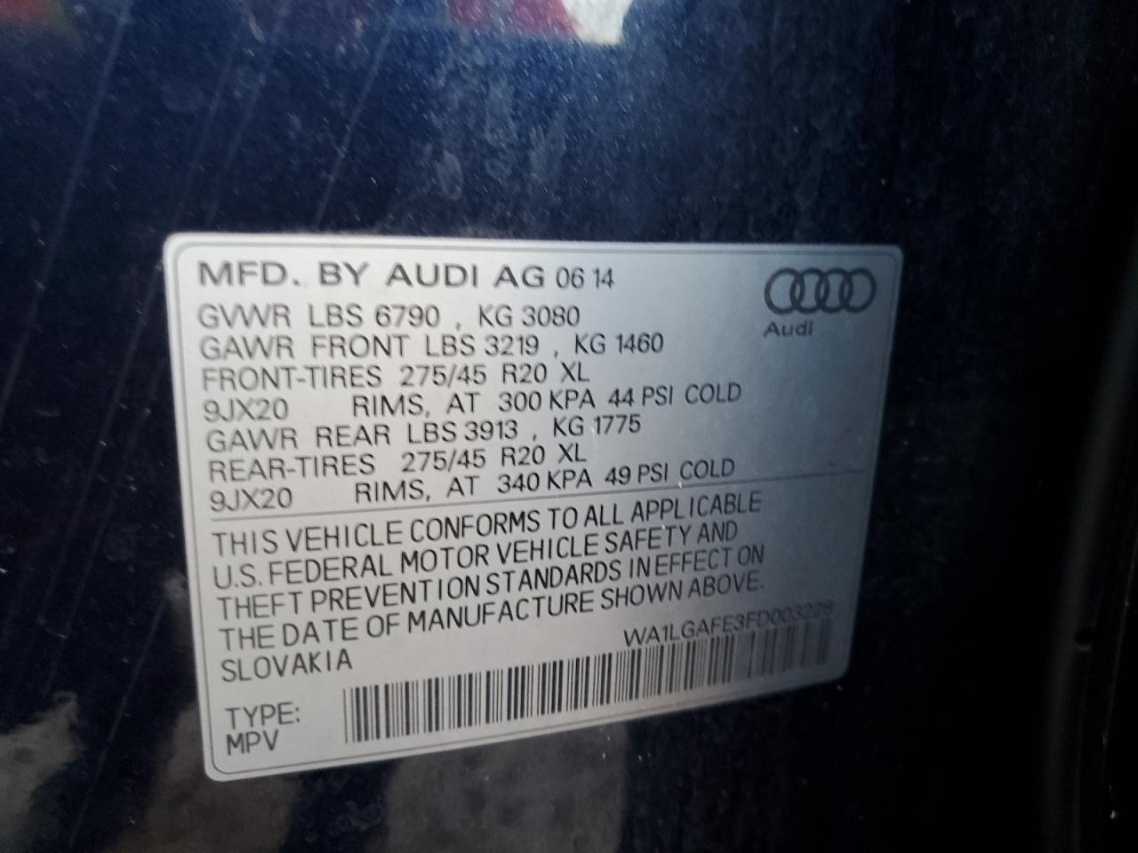 WA1LGAFE3FD003228 2015 Audi Q7 Premium Plus