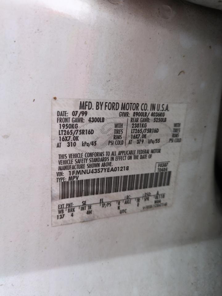 2000 Ford Excursion Limited VIN: 1FMNU43S7YEA01218 Lot: 73922084