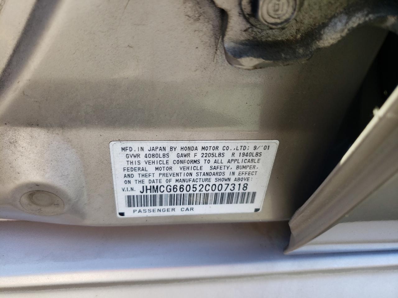 JHMCG66052C007318 2002 Honda Accord Ex