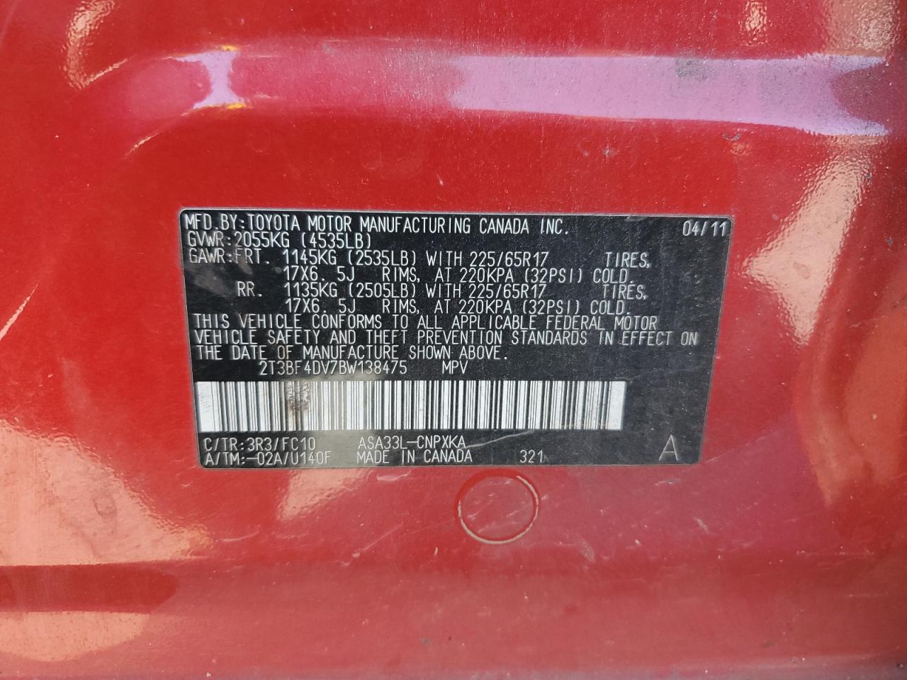 2T3BF4DV7BW138475 2011 Toyota Rav4