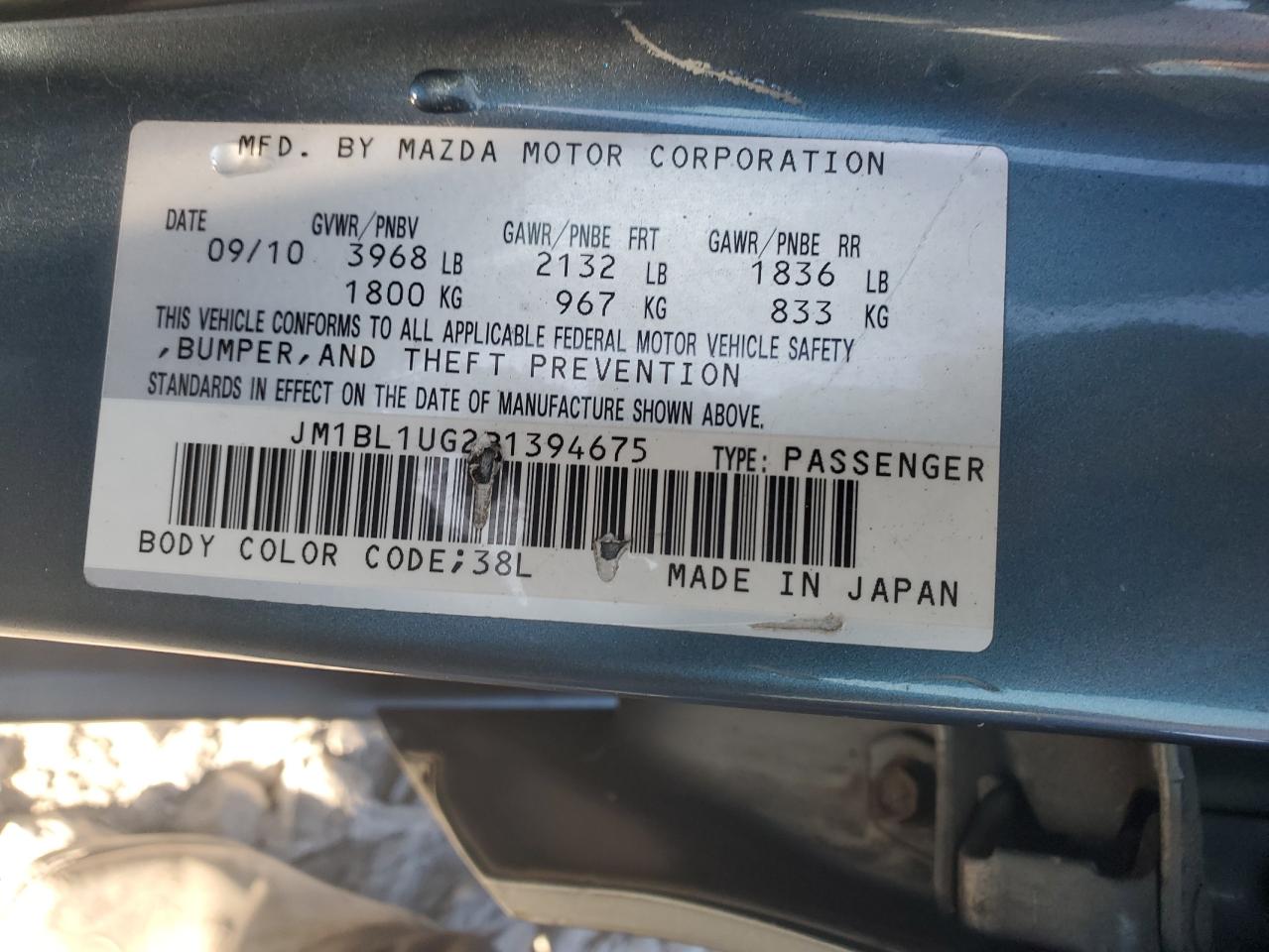 JM1BL1UG2B1394675 2011 Mazda 3 I