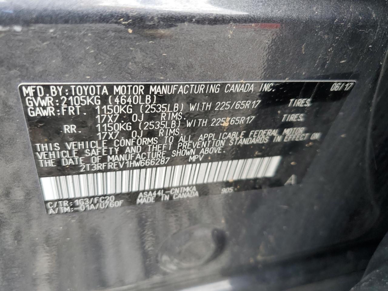 2017 Toyota Rav4 Xle VIN: 2T3RFREV1HW666287 Lot: 73652264