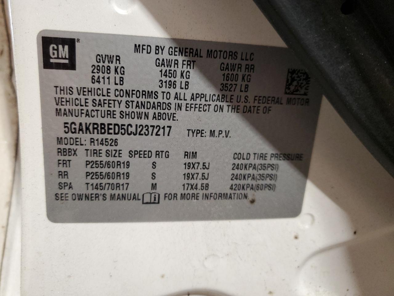 5GAKRBED5CJ237217 2012 Buick Enclave