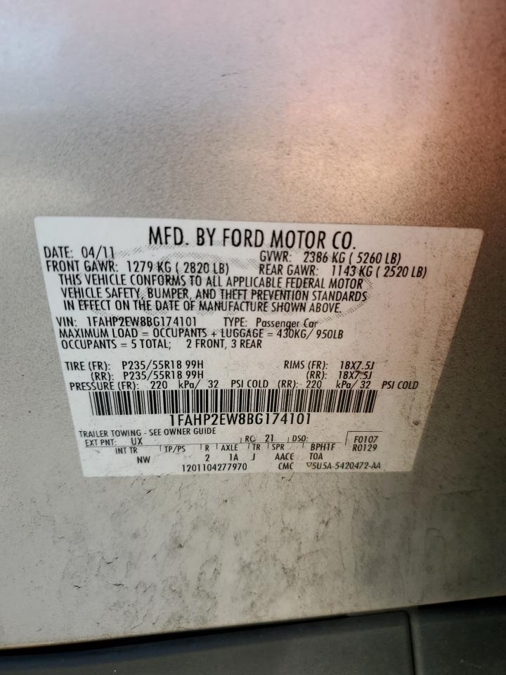 2011 Ford Taurus Sel VIN: 1FAHP2EW8BG174101 Lot: 75240754