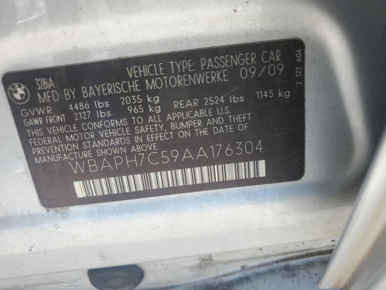 2010 BMW 328 I VIN: WBAPH7C59AA176304 Lot: 73777894