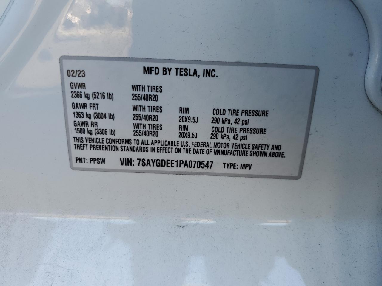 2023 Tesla Model Y VIN: 7SAYGDEE1PA070547 Lot: 75020194