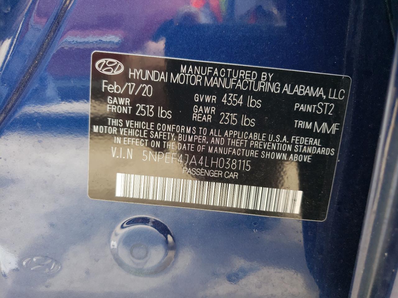 5NPEF4JA4LH038115 2020 Hyundai Sonata Sel