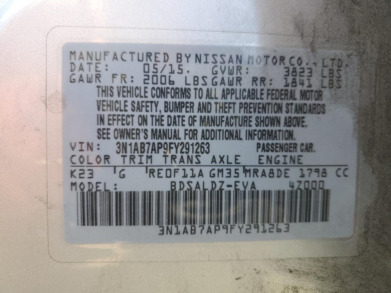 3N1AB7AP9FY291263 2015 Nissan Sentra S