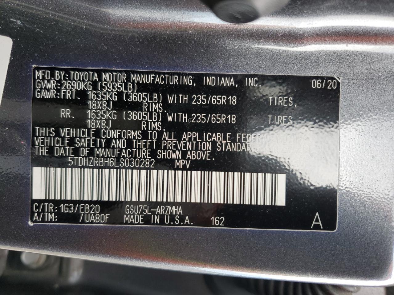 5TDHZRBH6LS030282 2020 TOYOTA HIGHLANDER - Image 13