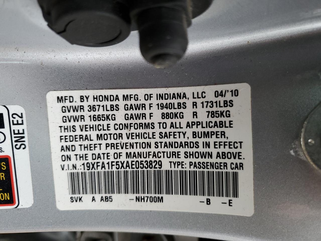 19XFA1F5XAE053829 2010 Honda Civic Lx