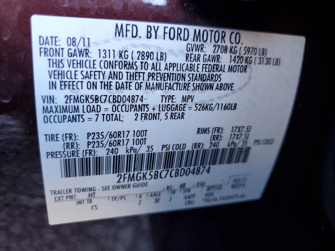 2FMGK5BC7CBD04874 2012 Ford Flex Se