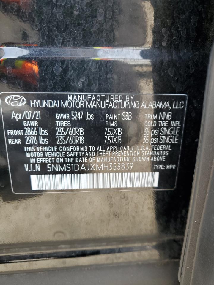 2021 Hyundai Santa Fe Se VIN: 5NMS1DAJXMH353839 Lot: 76851554