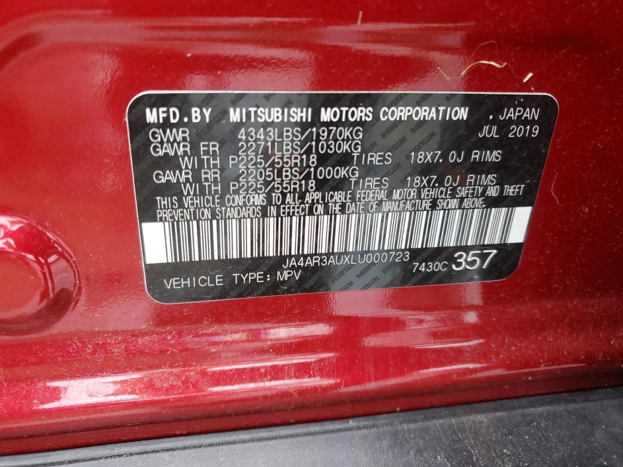 2020 Mitsubishi Outlander Sport Es VIN: JA4AR3AUXLU000723 Lot: 74312524