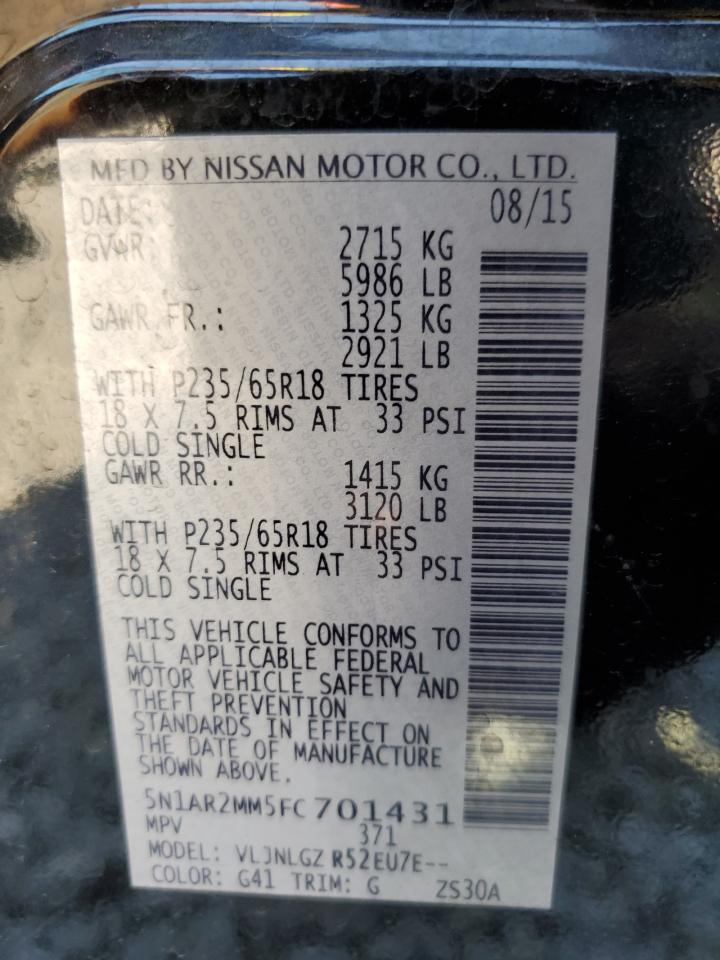 5N1AR2MM5FC701431 2015 Nissan Pathfinder S