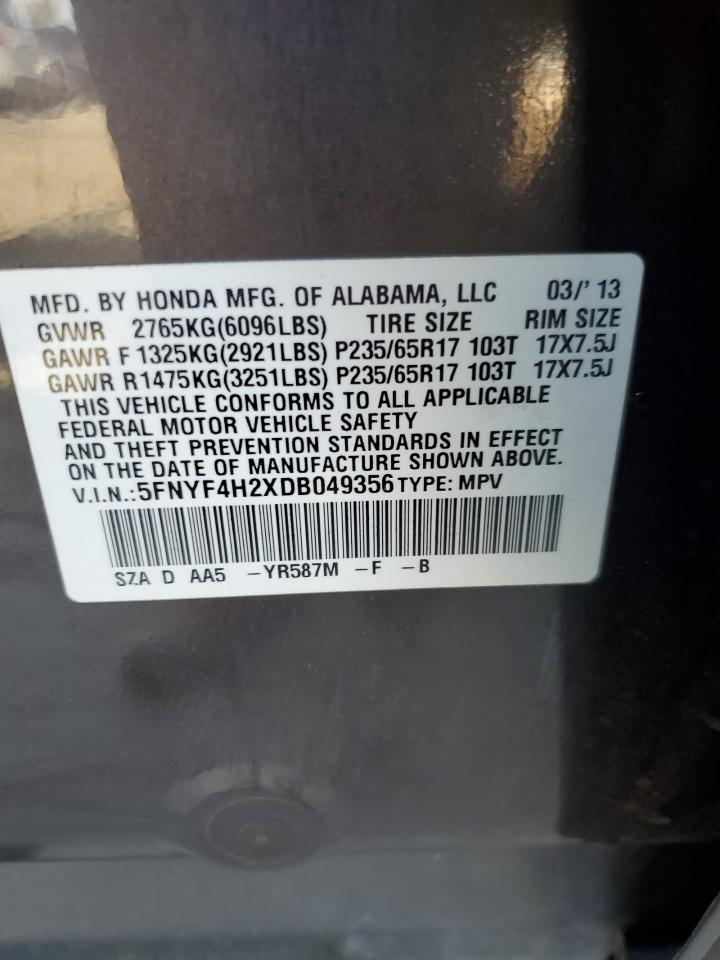 5FNYF4H2XDB049356 2013 Honda Pilot Lx