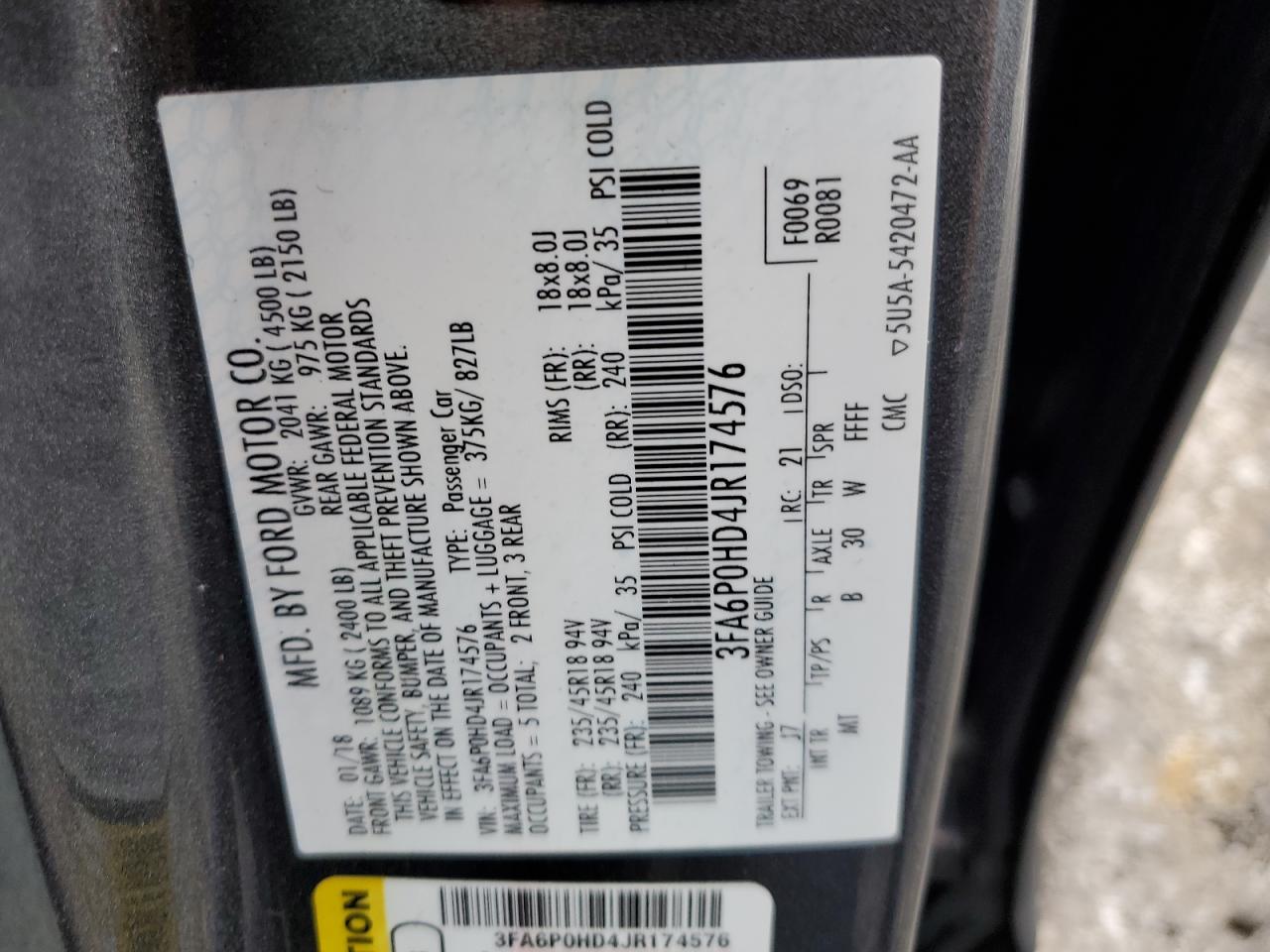 3FA6P0HD4JR174576 2018 FORD FUSION - Image 12