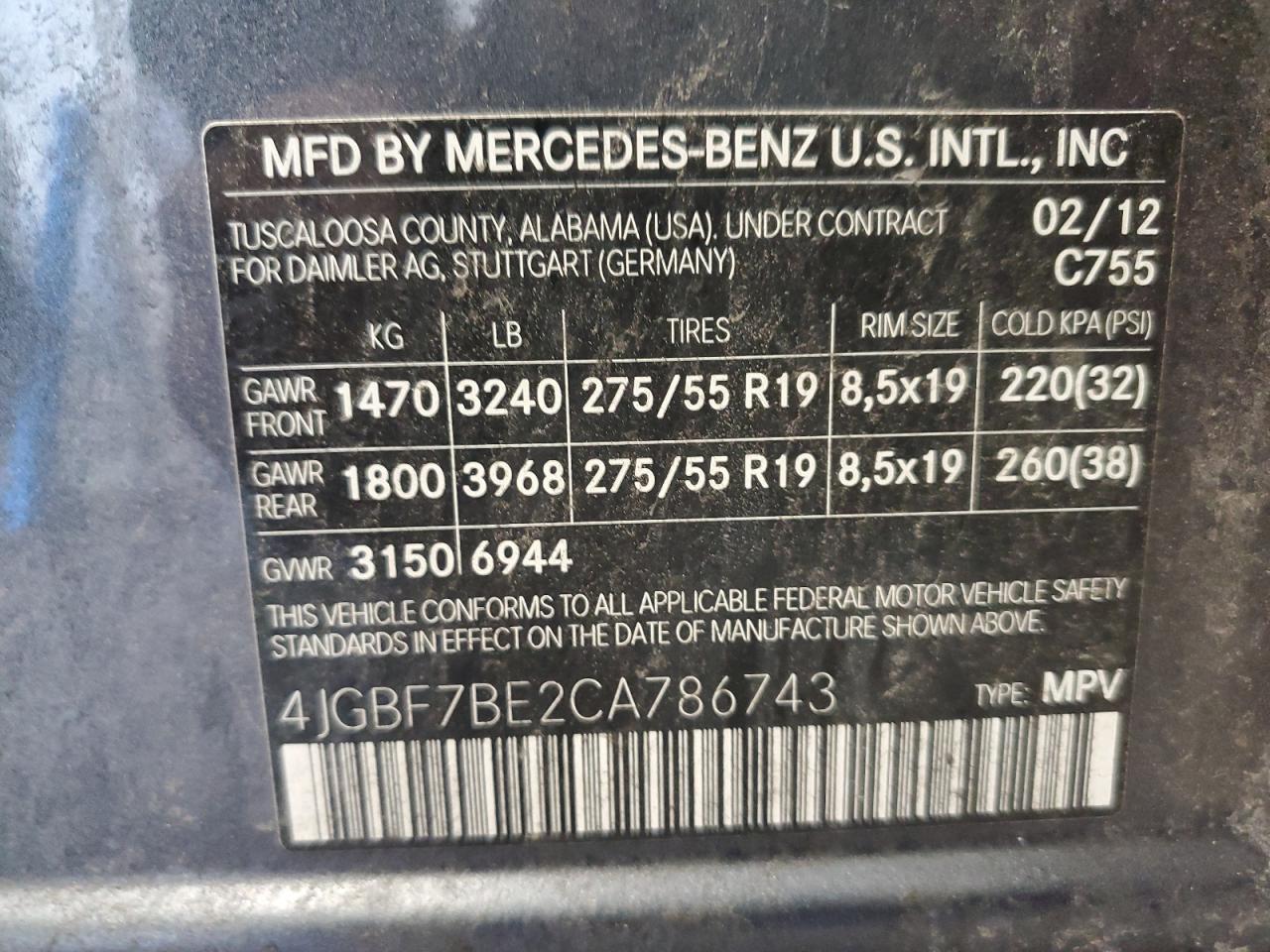 4JGBF7BE2CA786743 2012 Mercedes-Benz Gl 450 4Matic