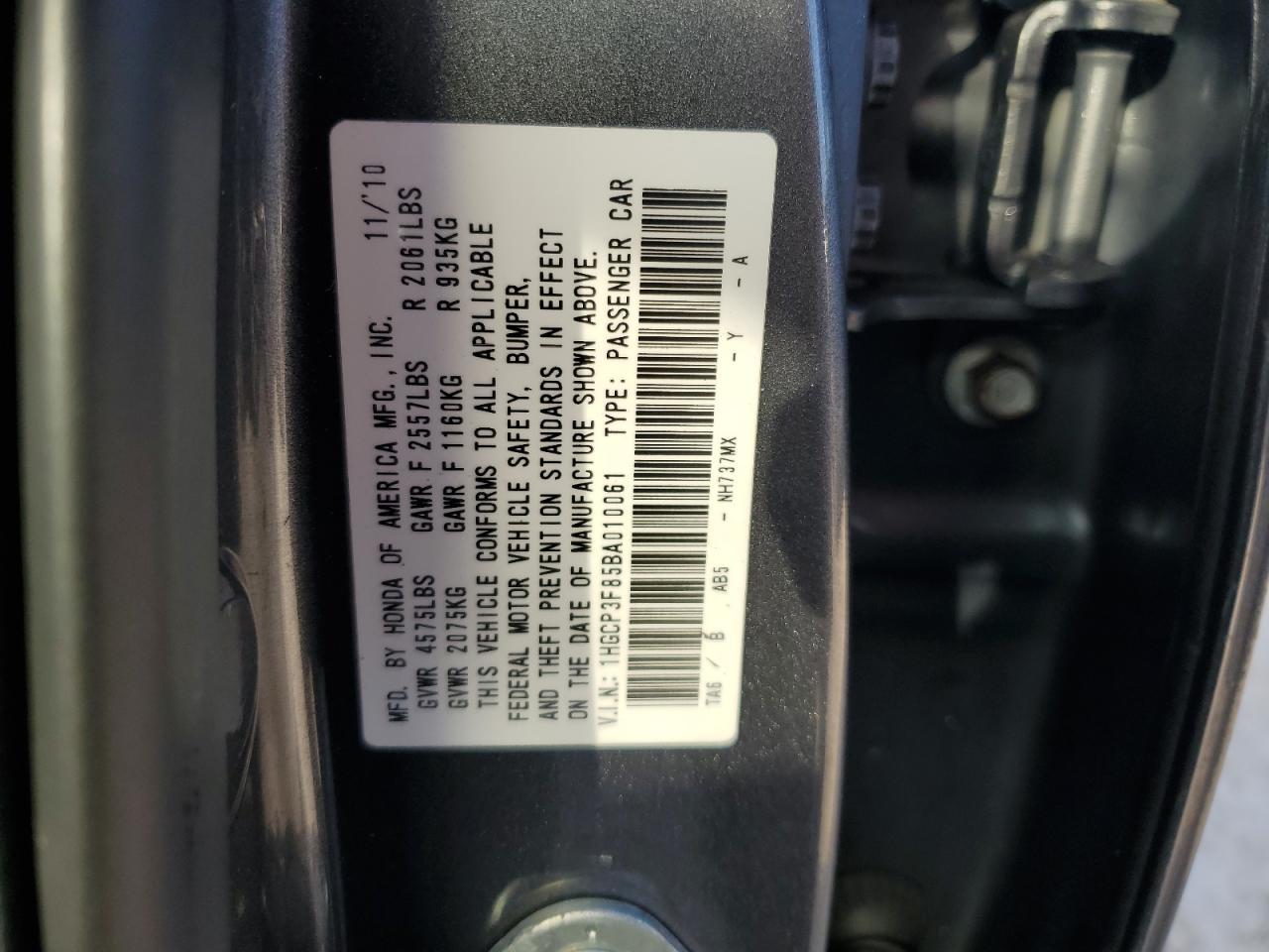 1HGCP3F85BA010061 2011 Honda Accord Exl