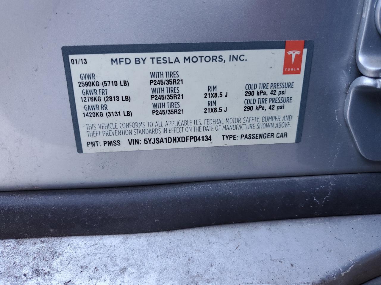 2013 Tesla Model S VIN: 5YJSA1DNXDFP04134 Lot: 76516714