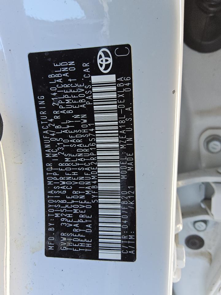 2024 Toyota Corolla Le VIN: 5YFB4MDE2RP165741 Lot: 77429354