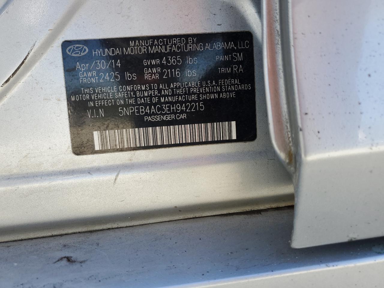 5NPEB4AC3EH942215 2014 Hyundai Sonata Gls