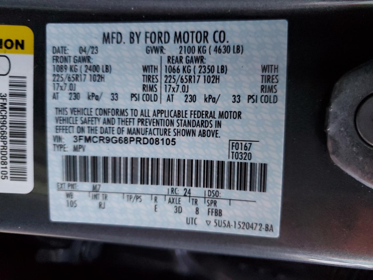 2023 Ford Bronco Sport Heritage VIN: 3FMCR9G68PRD08105 Lot: 74563904