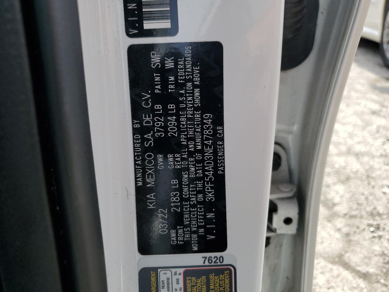 2022 Kia Forte Gt Line VIN: 3KPF54AD3NE478349 Lot: 76611274