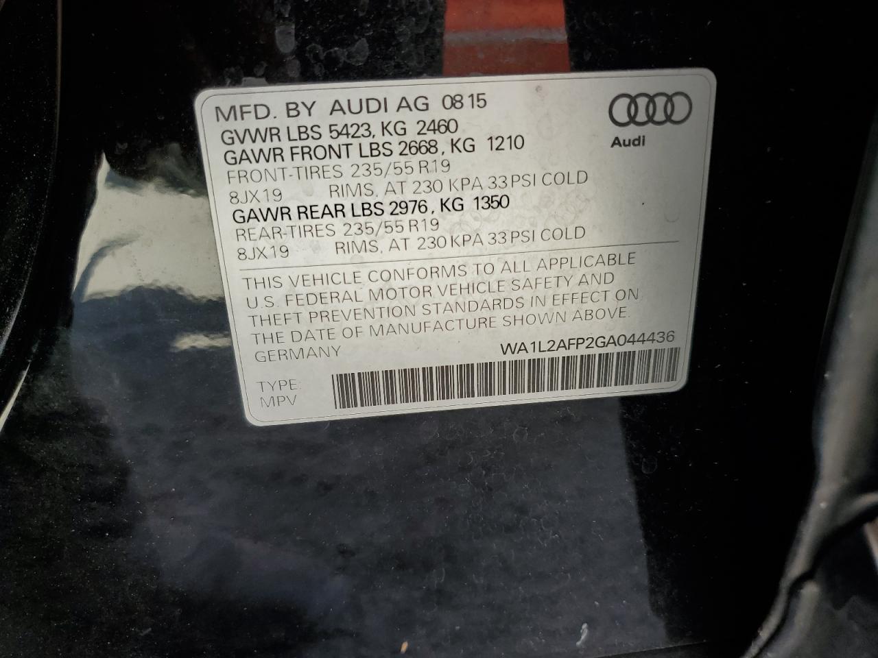 2016 Audi Q5 Premium Plus VIN: WA1L2AFP2GA044436 Lot: 77032434