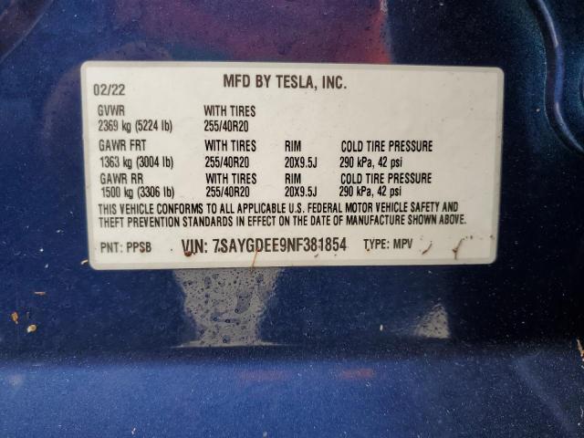 7SAYGDEE9NF381854 Tesla Model Y  13