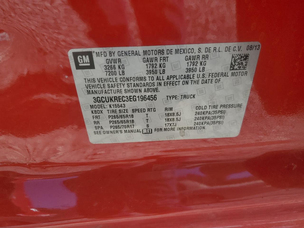 3GCUKREC3EG196456 2014 Chevrolet Silverado K1500 Lt