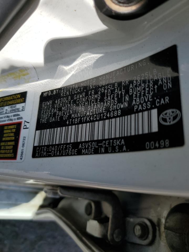 2012 Toyota Camry Base VIN: 4T1BF1FK4CU124688 Lot: 76639434