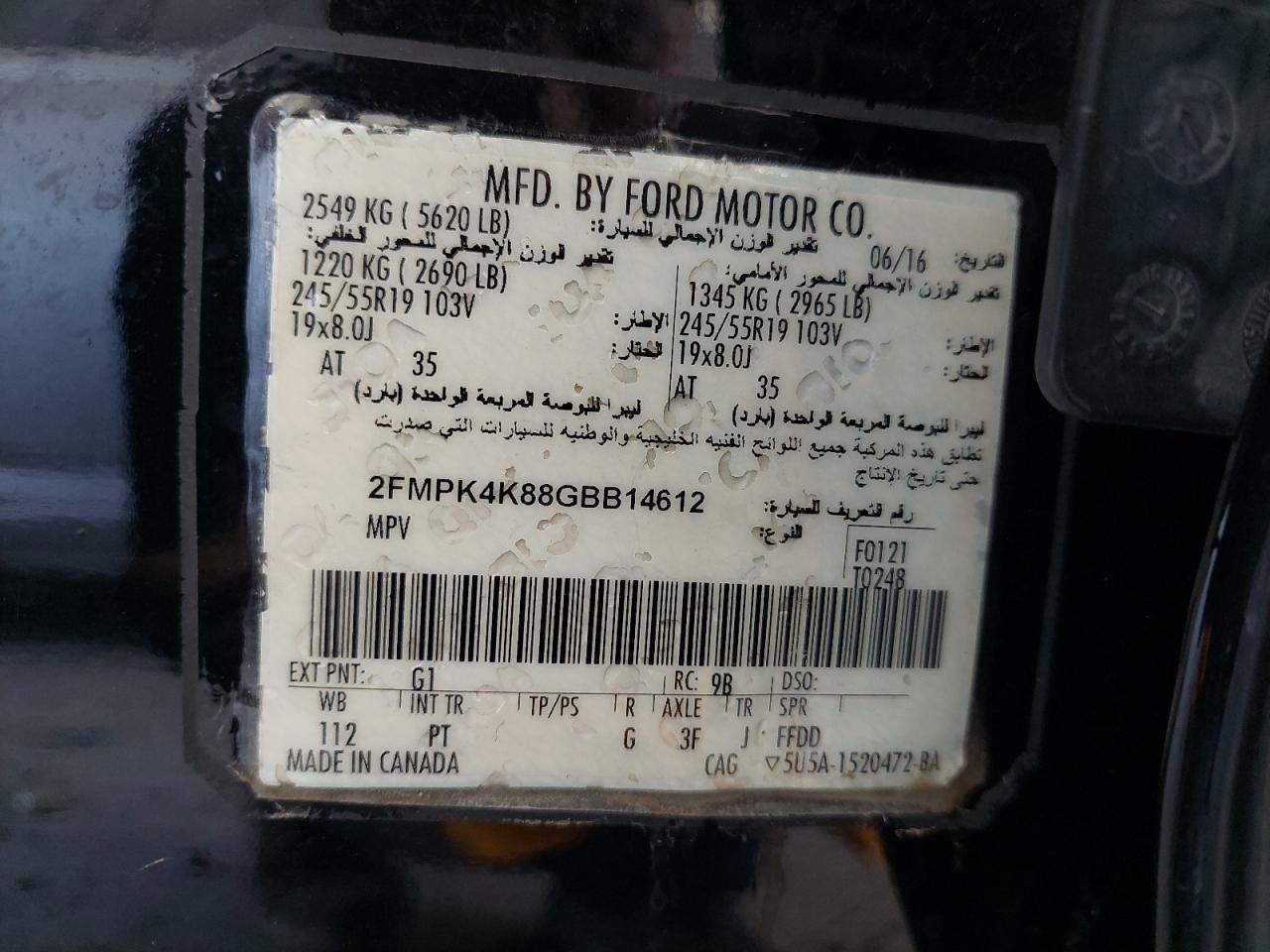 2FMPK4K88GBB14612 - 2016 Ford Edge - #77725014