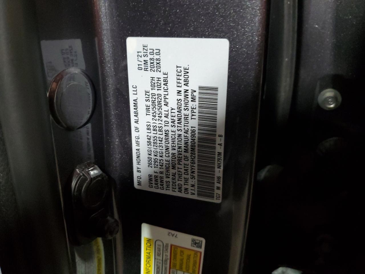 VIN 5FNYF6H28MB049061 2021 HONDA PILOT no.14