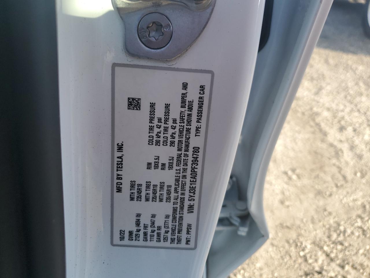 5YJ3E1EA0PF394780 2023 Tesla Model 3