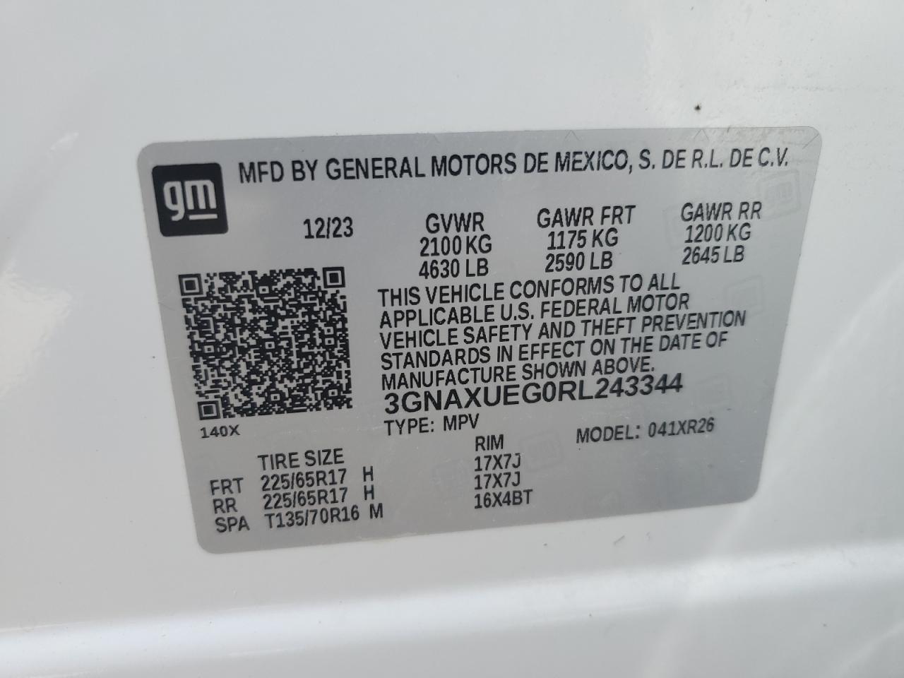 2024 Chevrolet Equinox Lt VIN: 3GNAXUEG0RL243344 Lot: 78144454